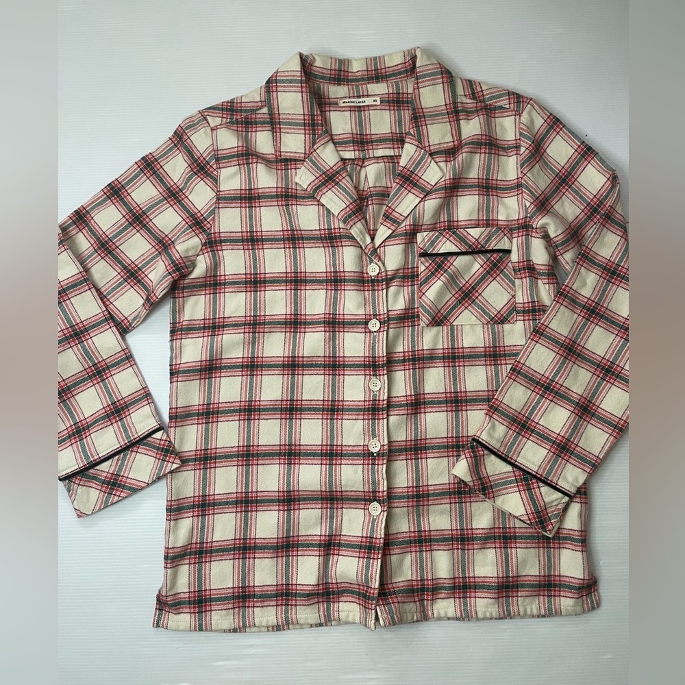Marine Layer Classic Pajama Top in Red Plaid Flannel Size XS